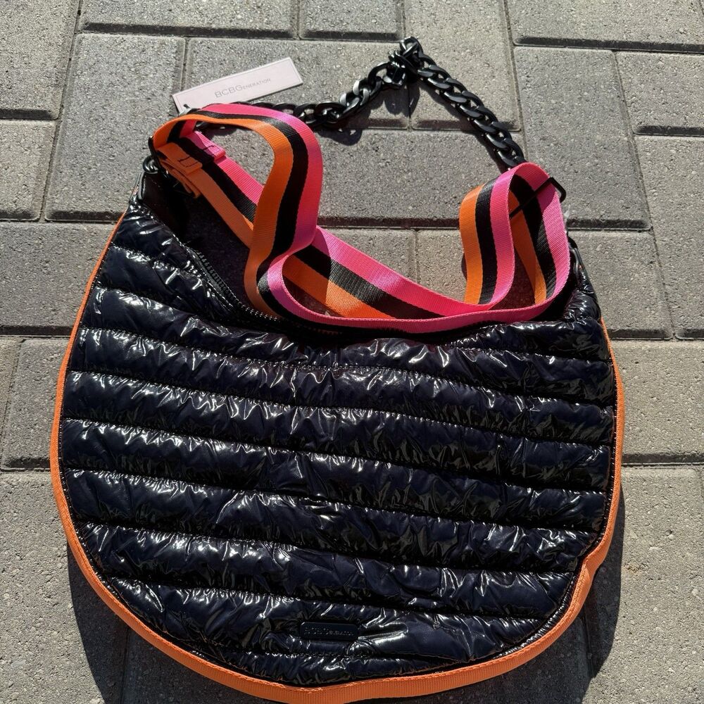 BCBGeneration Handbag Purse Shoulder Crossbody Black Puffer 2-in-1 Hobo NWT‎ $98